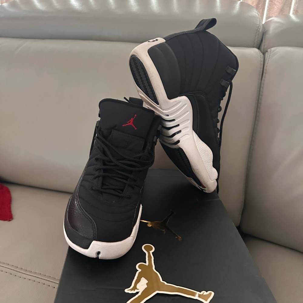 Jordan Air 12 Retro Black, White, and Red 6y women 7.5